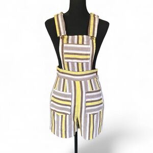 Groovy Vtg 1970’s Shortalls Overalls Bibs Striped Sz XS Brown Yellow USA